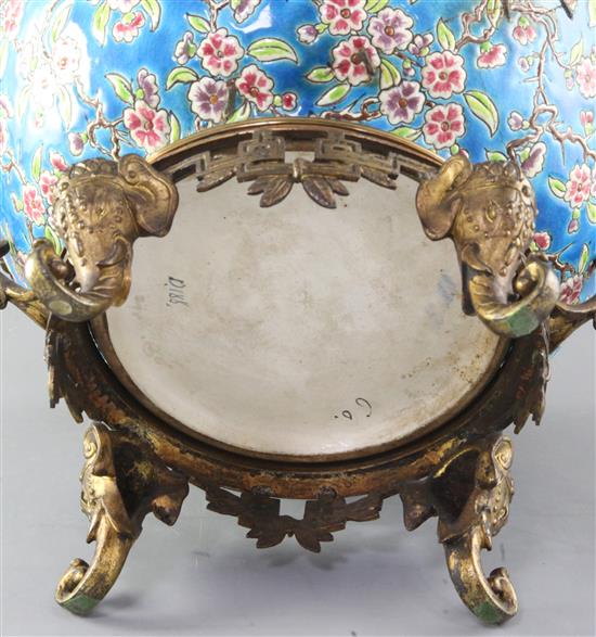 A Longwy chinoiserie ormolu mounted bowl, late 19th century, height 25.5cm